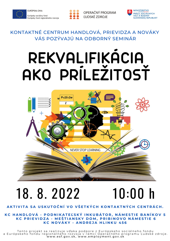 Pozvánka na odborný seminár Rekvalifikácia ako príležitosť - plagát